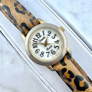 Vintage Xandu Mother of Pearl Dial Cheetah Print Strap Womens Watch, Working